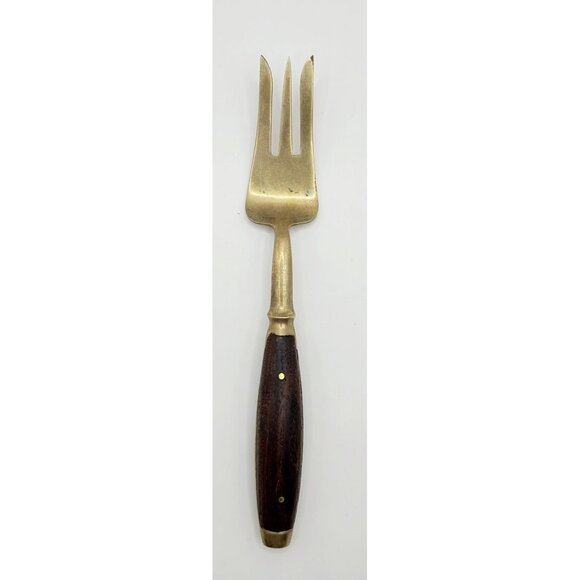 Vintage Brass & Wood Handle Meat Fork Serving Mid Century Modern - Picture 1 of 9